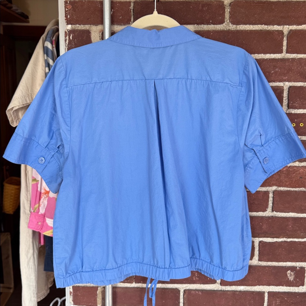 Vera Wang Blue Button-Down Shirt with string tie waist. - Picture 2 of 5
